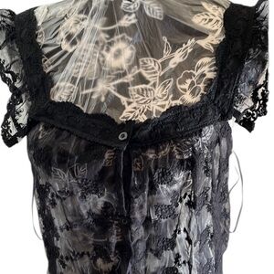 Pinky size XL  black lace  sleeveless top w/ ruffle at sleeve working buttons